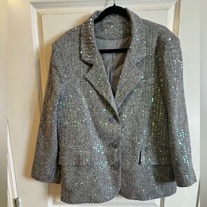 Elegant Sequin Gray Blazer